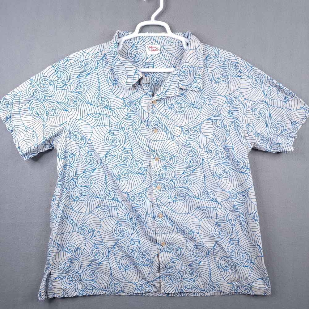 Vintage Barefoot In Paradise Mens XL Blue‎ White Swirl Hawaiian Button Shirt